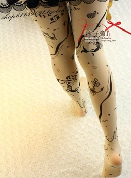 

5pcs/lot Japanese style woman print tattoo tights 40d swan velet pantyhose Princess sweet retro sexy tights