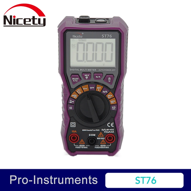

Nicety ST76 True RMS 6000 Counts DMM Resistance Capacitance multimeter 10A 600V Auto Range Advanced Digital Multimeter OD