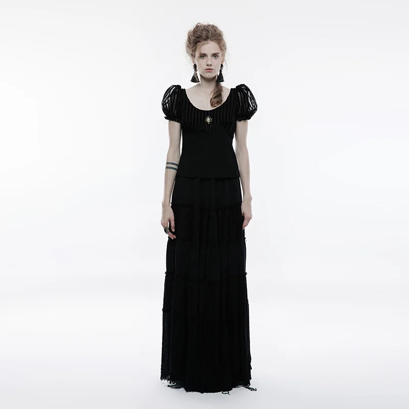 Панк Рейв черный стимпанк короткий рукав Футболка женская Милая vestido Готическая готика harajuku Лолита футболка WT489