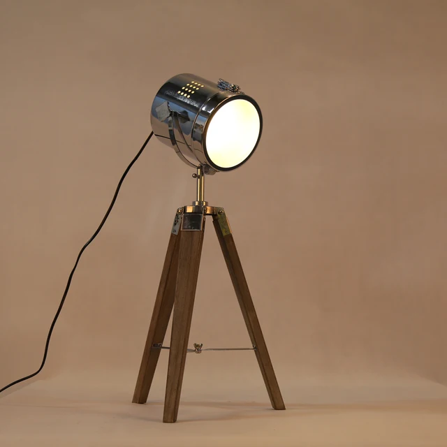 Handmade Art Retro Wood Tripod Table Lamps Stand Desk Light Handmade Art Retro Wood Tripod Table Lamps Stand Desk Light Searchlight Metal Copper Lampshade For Living Room Free Shipping