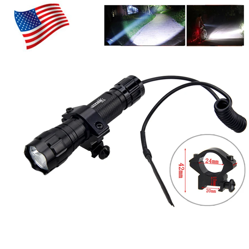 

2000lm Weapon Light XML Q5/T6 Red/Green/White Tactical Hunting armed Flashlight+Remote Switch+Rifle Scope Gun Mount US Warehouse