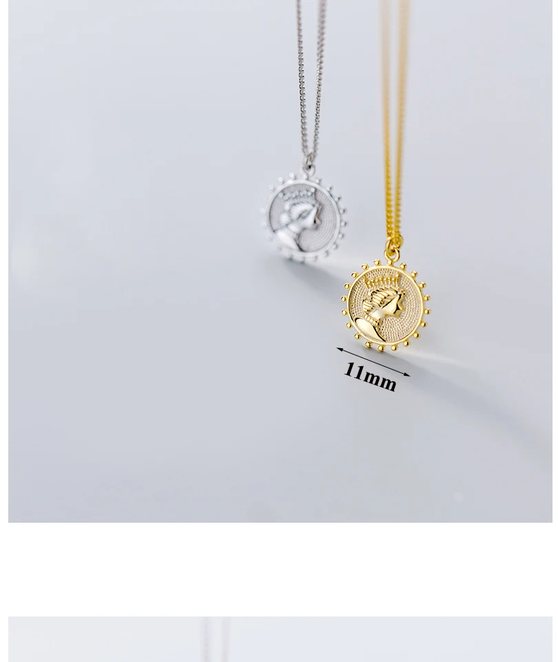 Sterling Silver Charm Queen Face Coin Necklace Gold Color Pendant For Women Korean New Fashion Minimalist Collar De Plata 925 (4)