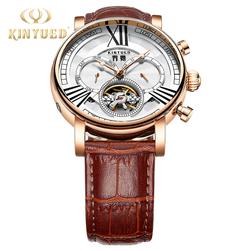 KINYUED Топ бренд Мужские автоматические механические часы Waterpoof бизнес tourbillon для