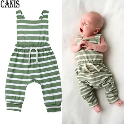 

0-24M Newborn Cotton Stripe Romper Infant Baby Boy Girl Clothes Set Romper Summer Toddler Sleeveles Jumpsuit Outfits