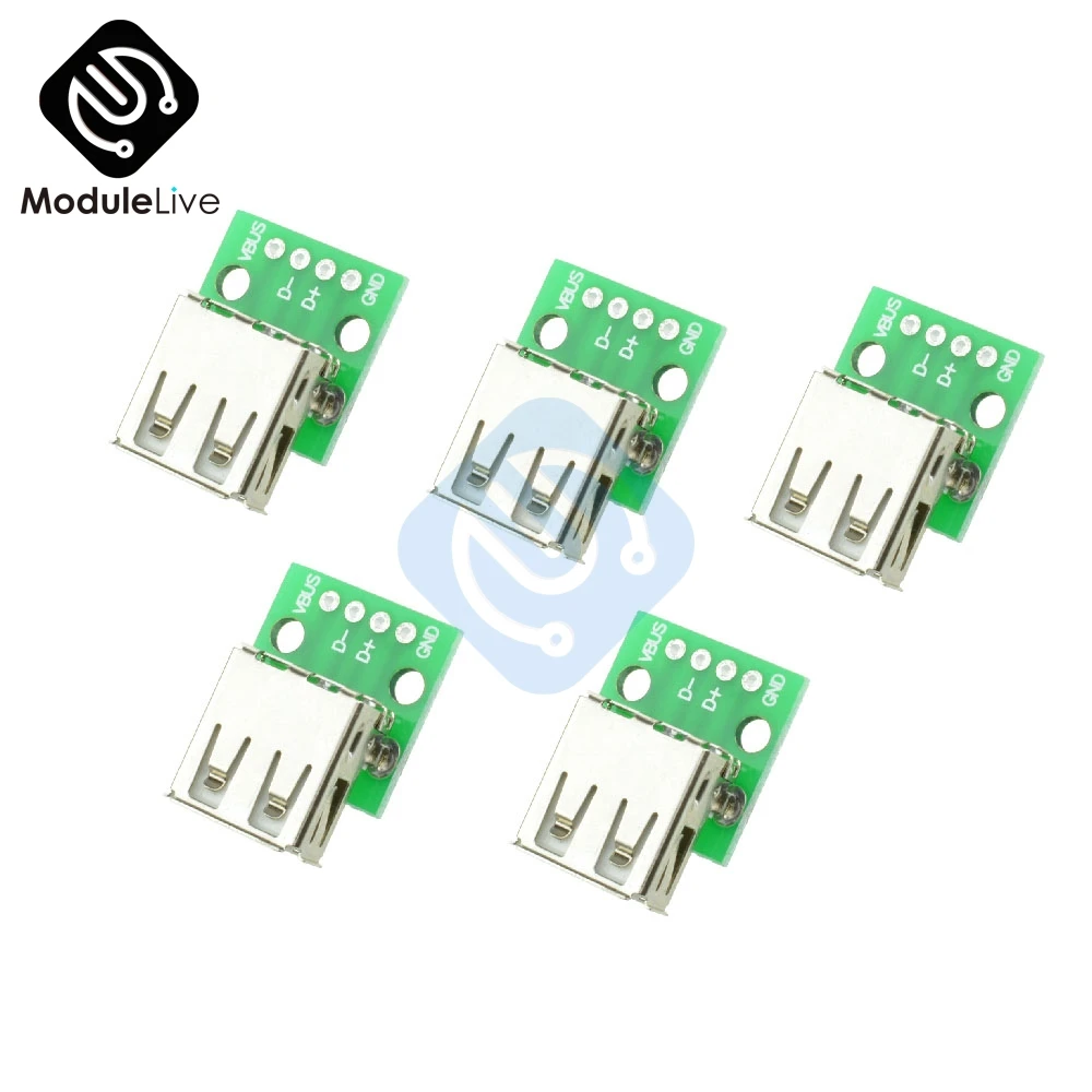 

5PCS Type A Female USB To DIP 2.54MM 2.54 mm PCB Board Adapter Converter Module for Arduino