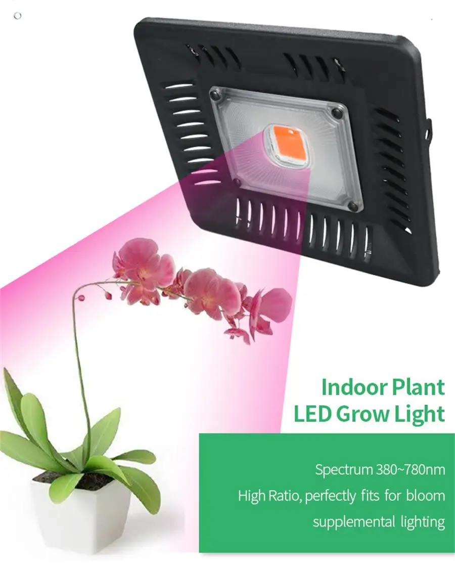 BUYBAY полный спектр светодиодный Grow светильник Водонепроницаемый IP67 100W 200W 300W COB рост потолочные светильник для завода Крытый гидропонное парниковых