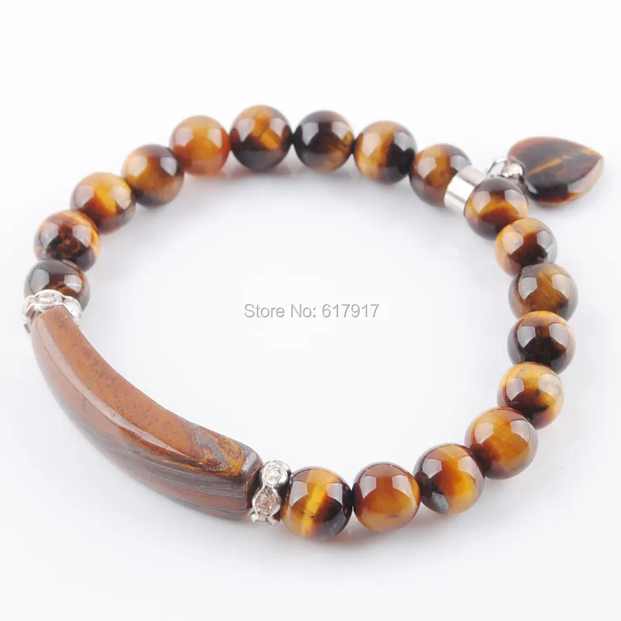 Natural Stone Beads Tiger Eye Strand Bracelets & Bangles Heart Shape