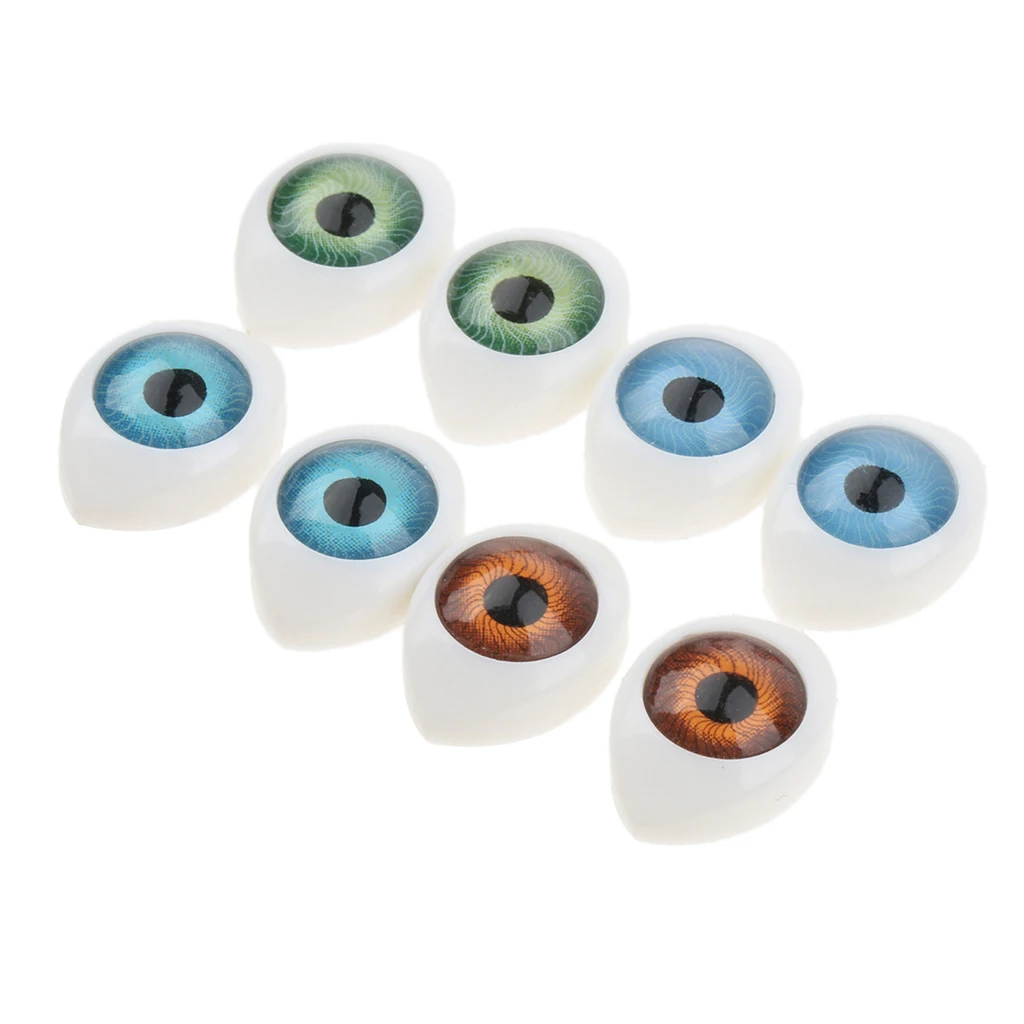 4 Color 8pcs Oval Hollow Back Plastic Eyes For Doll Mask DIY 9mm 2 in blue-green, 2 in brown, 2 in blue and 2 in green