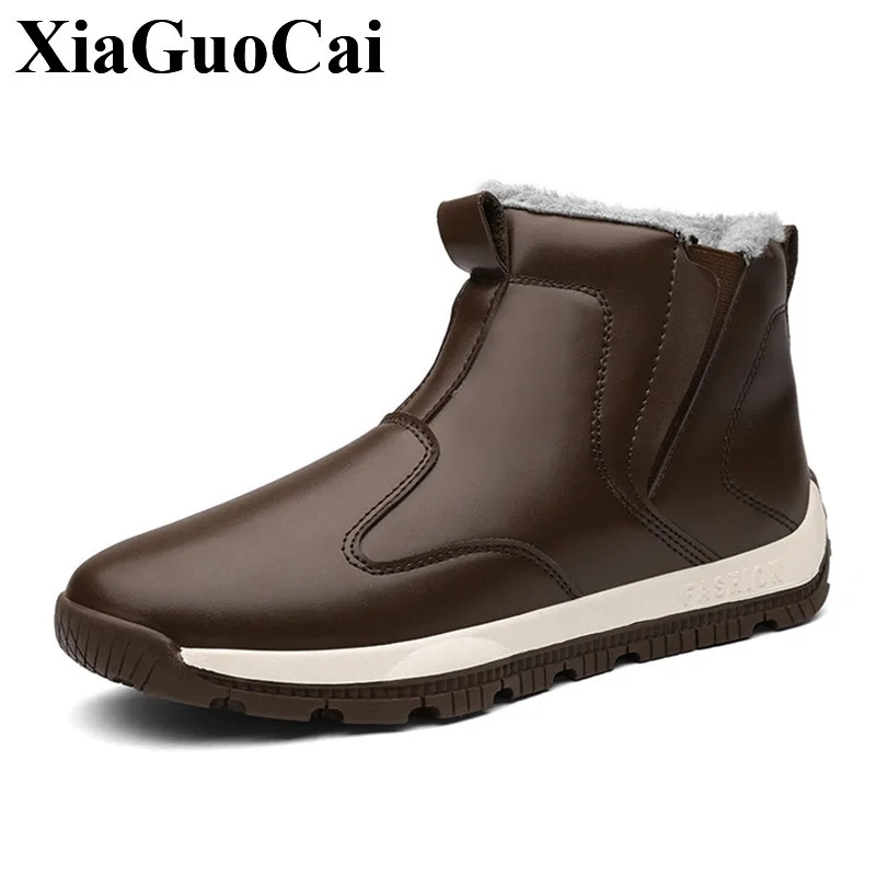 Winter Men Snow Boots with Fur Waterproof Warm Fleeces High Top Slip on Casual Shoes Large Size