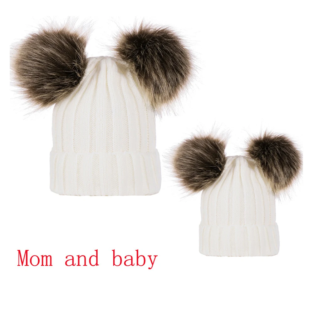 MrY/2 предмета, милая вязаная Вязаная Шапка-бини зимняя теплая шапка для мамы и дочки