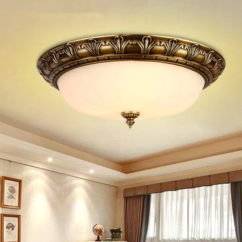 European E27 copper ceiling lamp round glass lampshade classic vintage ceiling light fixture