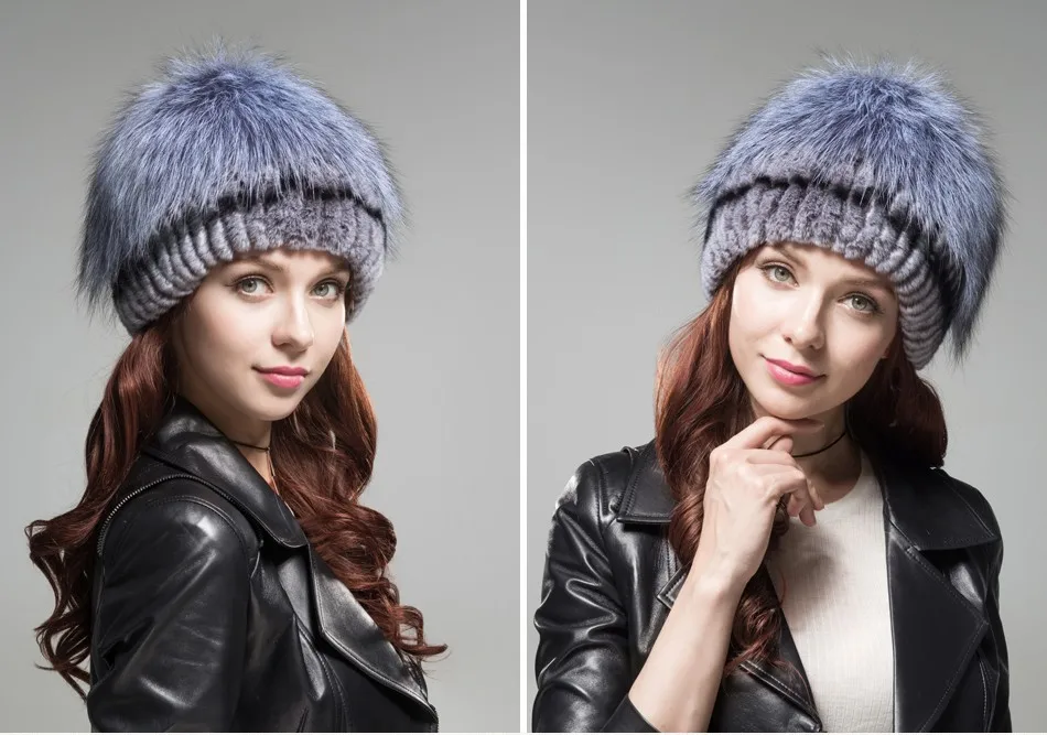 Fashion Womens Fur Beanies Real Rex Rabbit Fur Hats with Stripe Design Hat Ladies Winter Warm Rex Rabbit Fur Caps (22)