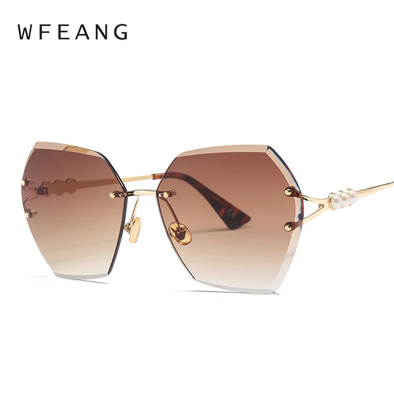 WFEANG прозрачный градиент солнцезащитные очки Для женщин солнцезащитные очки элегантные оптика без оправы люнет роковой леди негабаритных