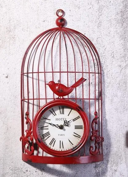 

Red wrought iron vintage large decorative wall clock big on wall