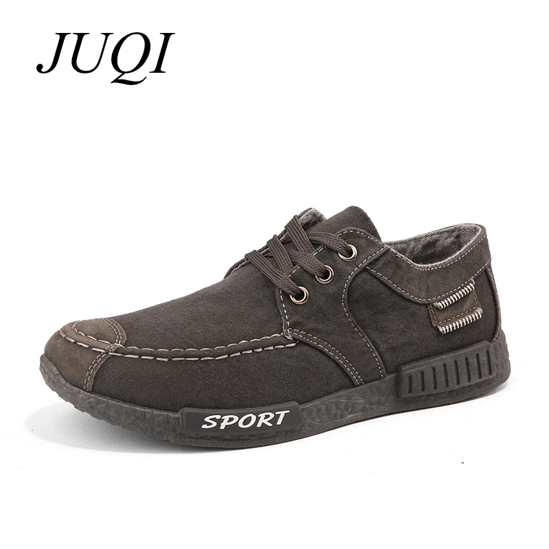 

JUQI Fashion Denim Men Canvas Shoes Male Spring Autumn Mens Sneakers Lace-up Casual Breathable Shoes