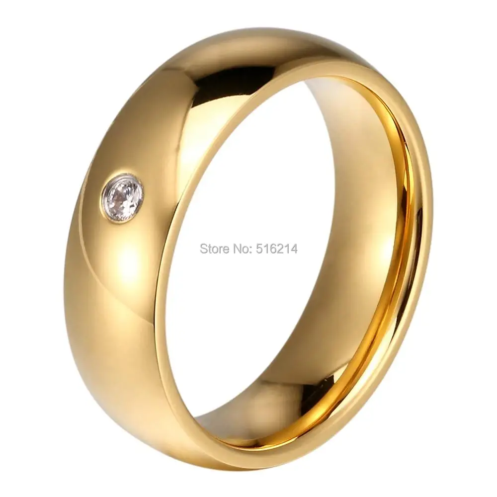 1 Pair 6mm CZ Stone Rings Set for Women Polish Dome for Men Gold Color Titanium Steel Couples Marriage Wedding Band