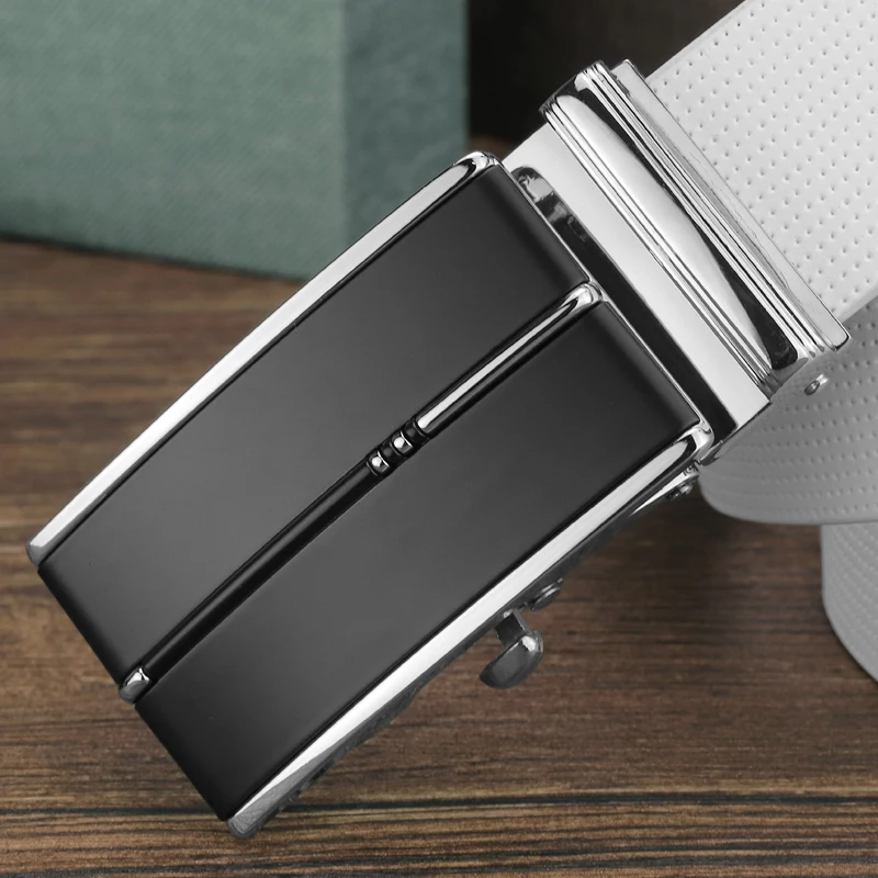 

High Quality automatic buckle belts men Cowskin white Glossy leather luxury designer ceinture homme Leisure clothes Waistband