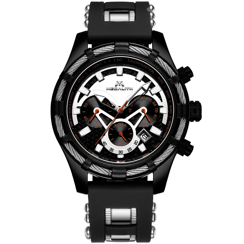 MEGALITH мужские часы Топ бренд класса люкс светящийся дисплей водонепроницаемые часы Спортивные Хронограф Кварцевые наручные часы Relogio Masculino - Цвет: black 8042