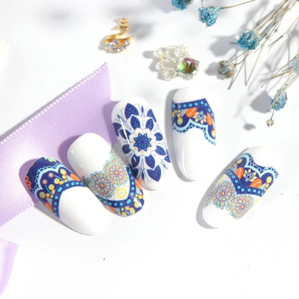 11 Design Retro Water Transfer Decals Nail Art Sticker Colorful Flower Vines Totem Full Wraps Manicure Decoration LABLE2535-2578  (1)