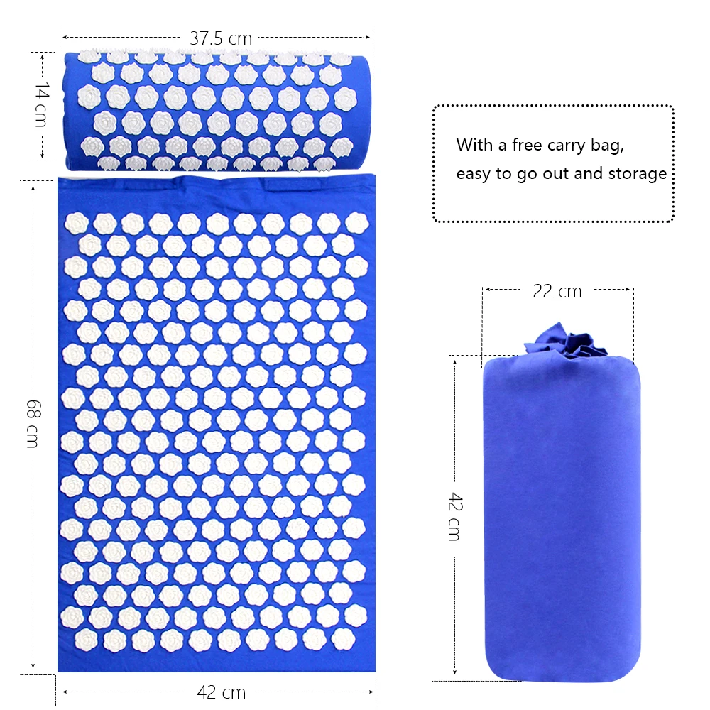 Acupressure Massage Mat and Pillow Set Relieve Stress Tension Pain Acupuncture Cushion with Carry Bag(Lotus shape)