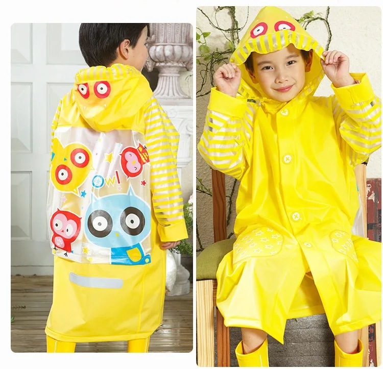 Owl PVC Kids Raincoat Waterproof Baby Fashion Design Kids Rain Coat For