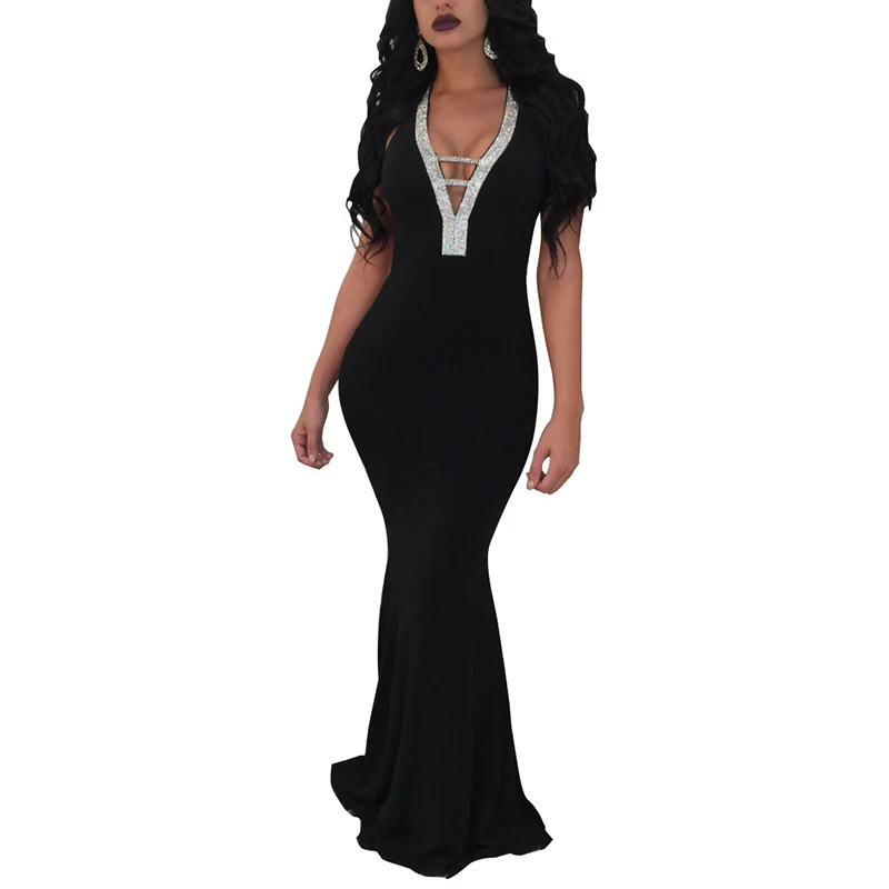Sexy v-hals patchwork hol backless vrouwen jurk nieuwe mode mouwloze bodycon lange trompet jurk vestidos HD262