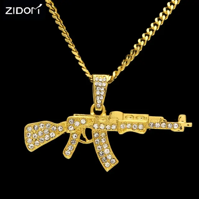 gold silver color men bling bling ak47 gun shape pendant necklaces