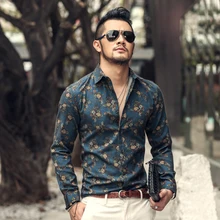 Мужские приталенные рубашки с цветочным принтом, мужские повседневные хлопковые высококачественные модные рубашки, мужские весенние Рубашки в европейском стиле S2004