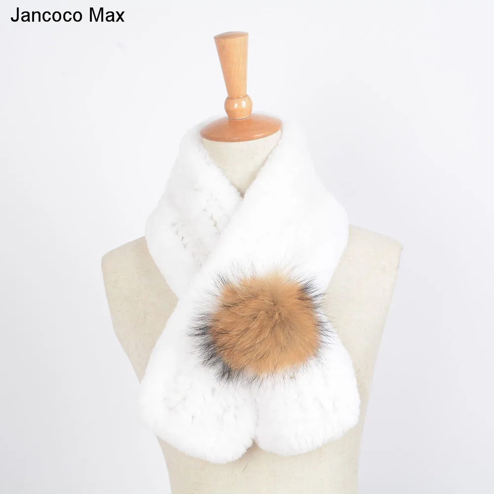 Jancoco Max Настоящий мех кролика шарик из меха енота шарф с помпоном высокого качества осень зима женские модные шали S7130