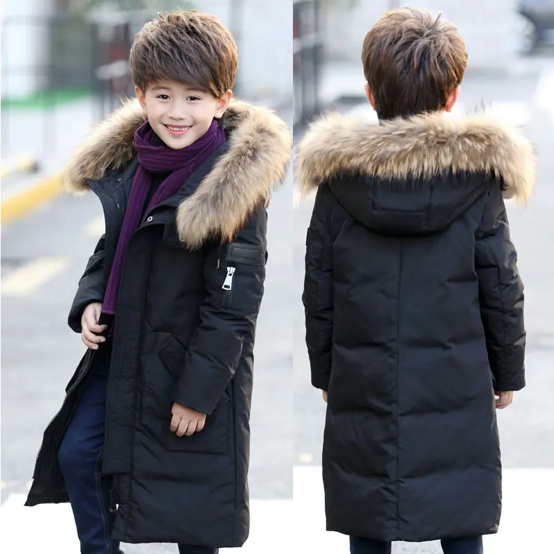 

Teenage 2019 Boy Parkas Children Winter Warm Coat Boy's Down Jacket Long Thick Jacket Children's Clothes Coat Raccoon Fur