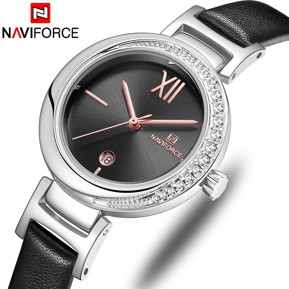 Новинка NAVIFORCE Топ бренд женские часы цветок наручные из натуральной кожи ремешок