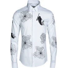 Новая летняя вышитая Мужская рубашка с длинными рукавами, модная рубашка, облегающие костюмы певицы