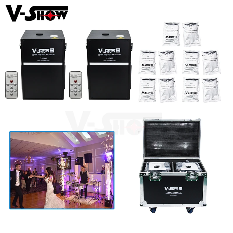 

2pcs With Case And 10 Bags Powder 400W New Year Occasion Firework Type Cold Spark Firework Machine Dmx and Remote Control