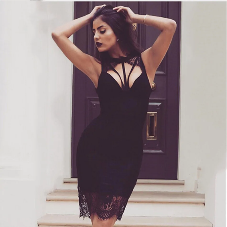 

Seamyla New Arrival 2019 Lace Dress Women Sexy Sleeveless Evening Party Dresses Runway Vestidos Bodycon Bandage Dress Wholesale
