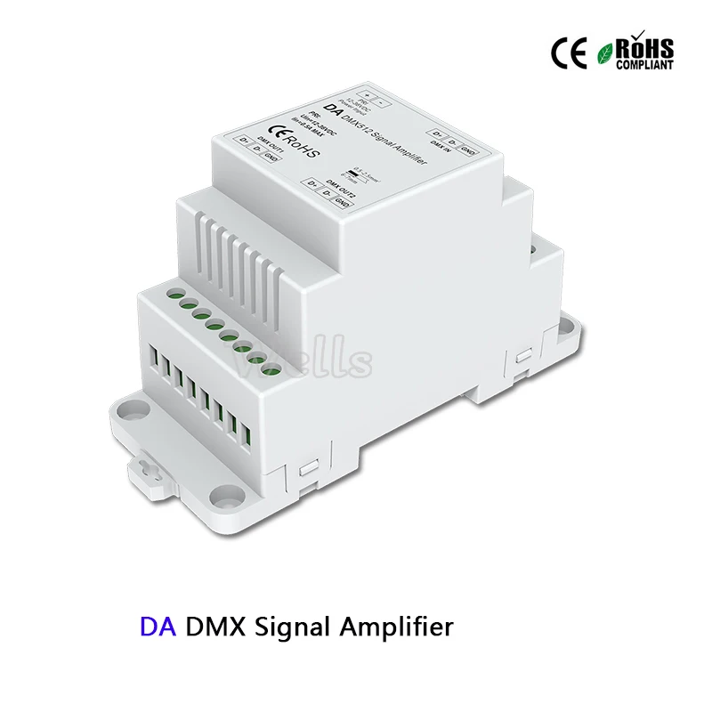 

DC5-24V DIN Rail led DMX Amplifier 1CH input 2ch output DA DMX512 Signal Amplifier controller for led strip DMX signal extender