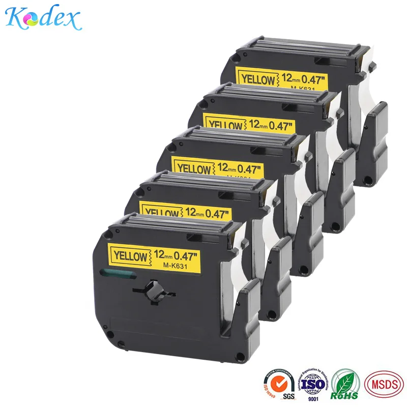 5pcs lot 12mm compatible MK 631 black on yellow label tape for Brother p touch thermal