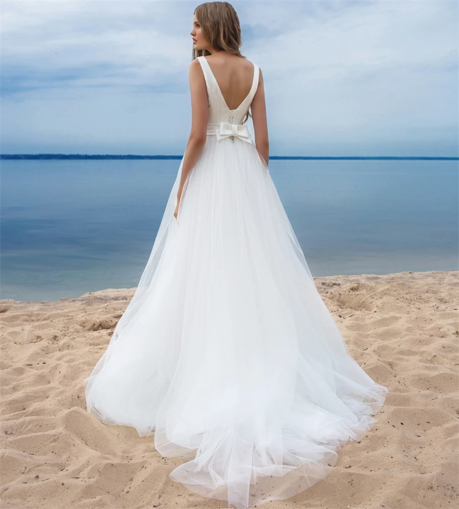 LORIE пляжные свадебные платья Vestido Noiva Praia простые белые тюлевые Casamento свадебное платье с поясом на заказ большие размеры