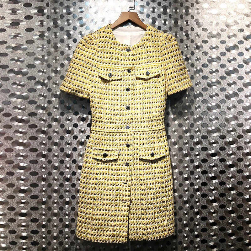 

2019 spring O neck short sleeve single breasted women simple slim knitted dress
