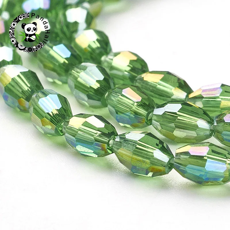 10Strands Electroplate Glass Beads, AB Color Plated, Faceted Oval, White, bead: 6mm long, 4mm thick, hole: 1mm, about 72pcs/str