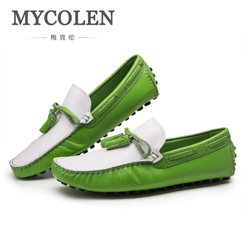 Mycolen модный бренд Демисезонный мягкие кожаные пэчворк Для мужчин Горох Лоферы для женщин обувь высокого качества Для мужчин Туфли без каблуков молодых обувь для вождения