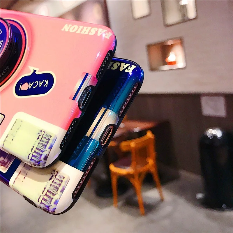 For Vivo V15 Pro Camera Blue Ray Case Soft IMD Vintage Cover with Stand Holder Mobile Phone Bag Coque