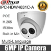 Камера Dahua, 6 мп, IP, встроенный микрофон, ик, 30 м, IP67, купольная сетевая камера, заменяемая, с функцией POE, с микрофоном, для использования в помещении, на складе, в сети, на складе, в сети, в сети, на складе, в китае, на складе, на складе, ► Фото 1/5