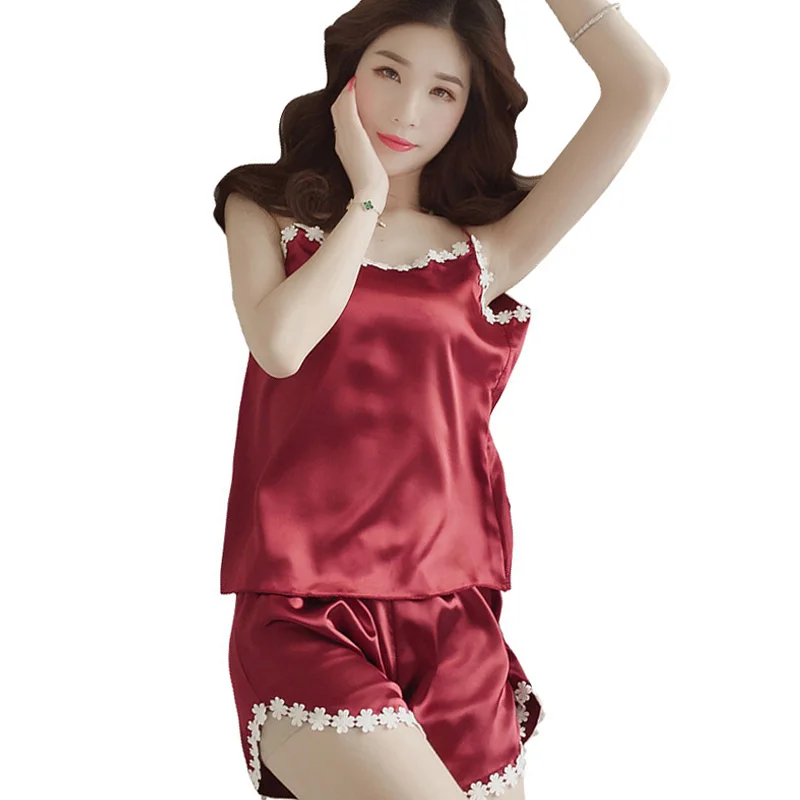 Women Sling Pajamas Set For Summer Shorts Sets V Neck Sleepwear