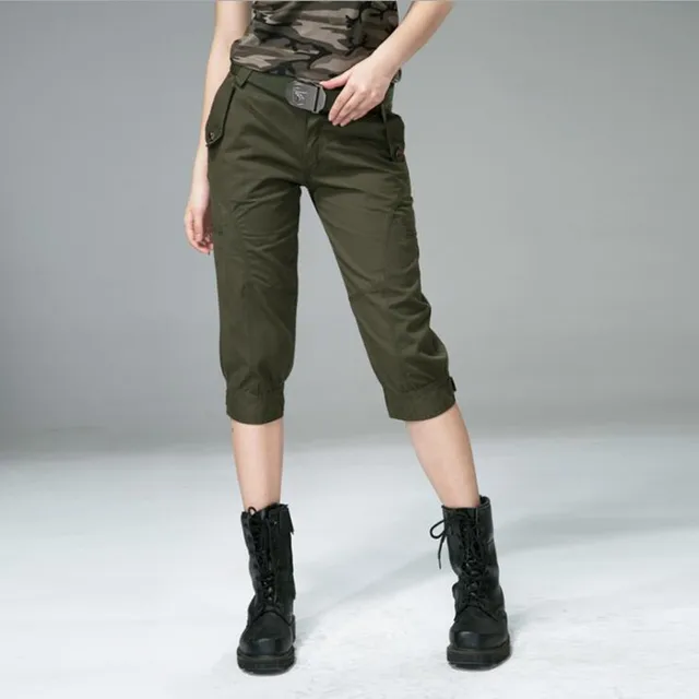 Women Army Green Half Pants Calf Length Pants Casual ...