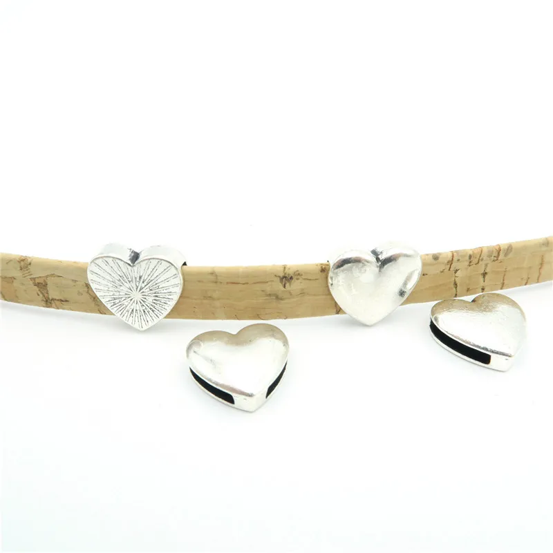 

10pcs For 10mm flat leather Antique Silver love heart slider Bead, 10 mm flat finding, leather supplies