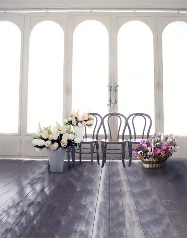 

5x7ft Wooden Floor Flowers Chair Photography Backdrops Photo Props Studio Background
