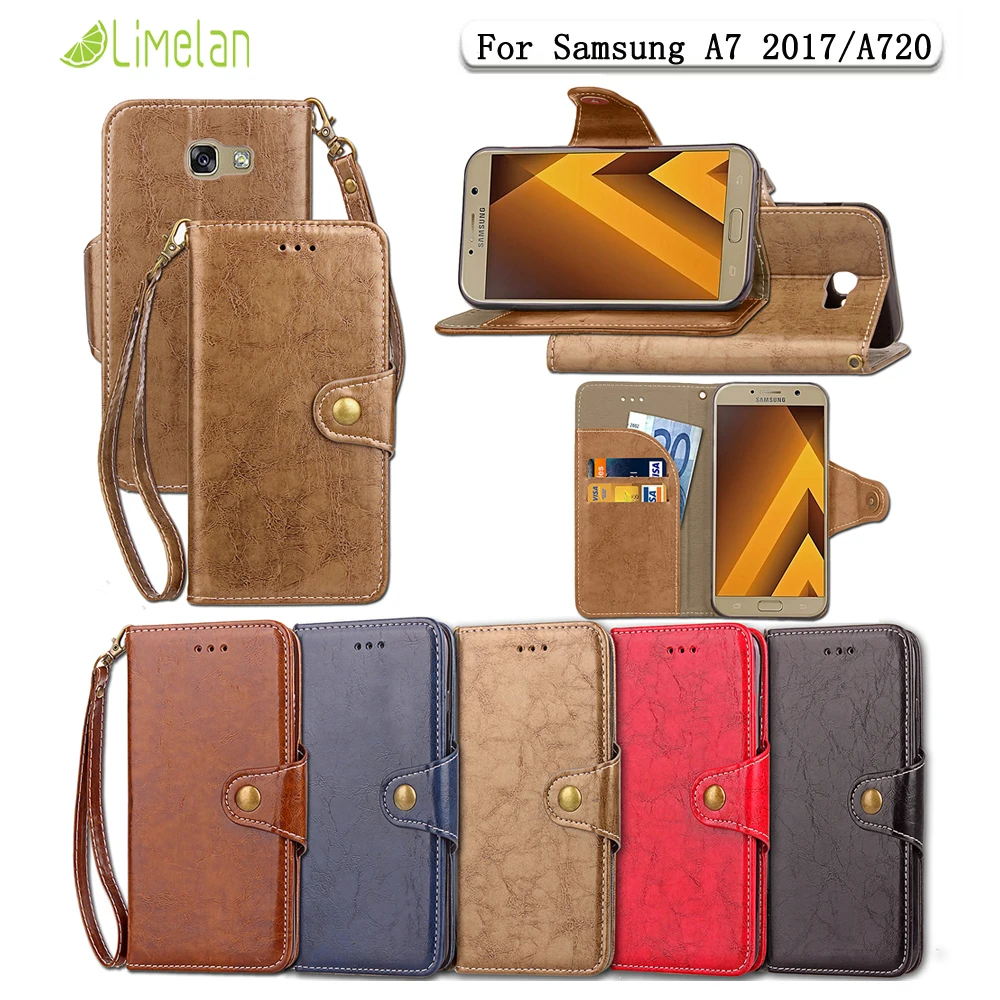 

Limelan For Samsung A7 2017 Oil Wax Phone Case Retro Leather Stand Flip Cover For Galaxy A7 2017 A720 Business Wallet Shell Bag