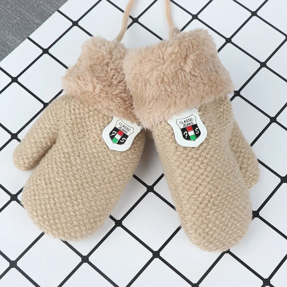 1 пара милых детских плотных перчаток для девочек и мальчиков, митенки Детские Зимние теплые перчатки унисекс - Цвет: beige