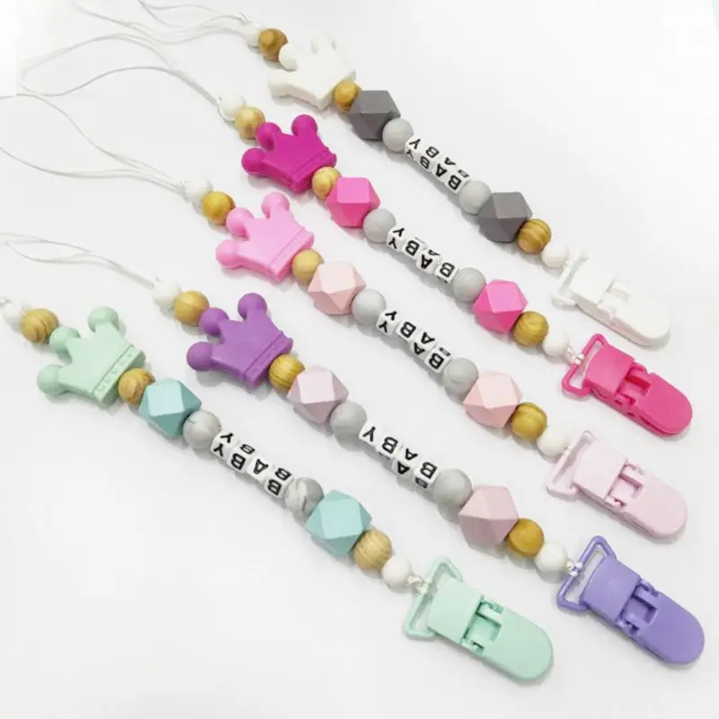 

Baby Pacifier Clip Comfort Beads Pacifier Chain Silicone Crown Shape Colorful Alligator Clip Appease Anti-chain baby accessories