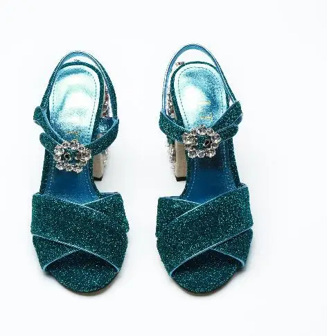 

Moraima snc Hot Selling Super High Solid Back Strap Sexy Open Toe Corduroy Crystal High Heel Shoes